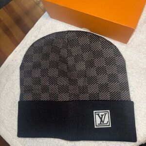 Louis Vuitton Black and Gray Checkered Beanie